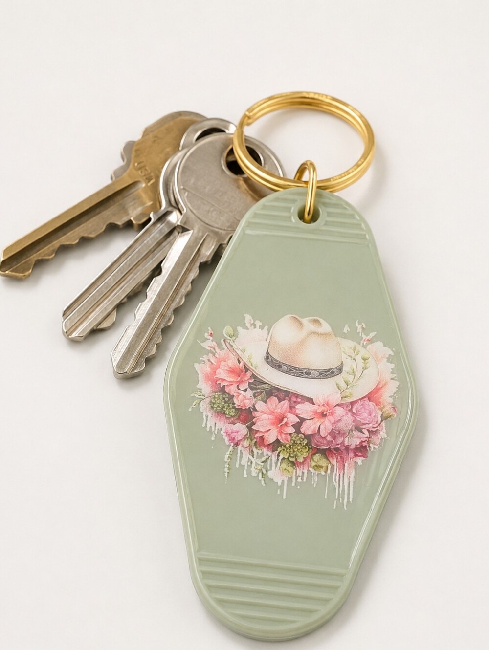 Green Floral Cowboy Hat Key & Card Holder - Picture 2 of 2